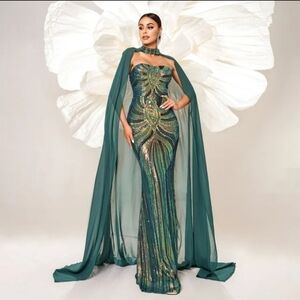 Cape Tube Top, Two Piece, Strapless with an added Cape,  Contrast Sequin…